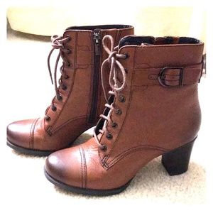 Clarks brown leather combat booties